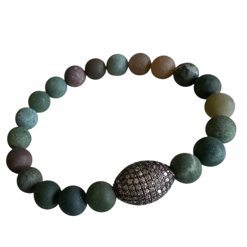 Matte Jasper Bracelet | 8mm Beaded Stretch | Gunmetal Pavé Accent | Earthy Luxe